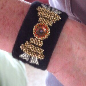 Handmade felted beaded cuff bracelet